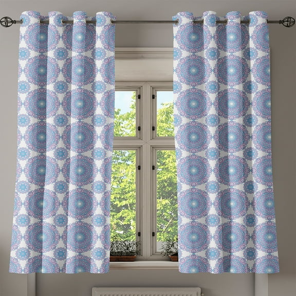Ambesonne Mandala Grommet Curtain, Yoga Pastel, 50" x 63", Lilac Blue White