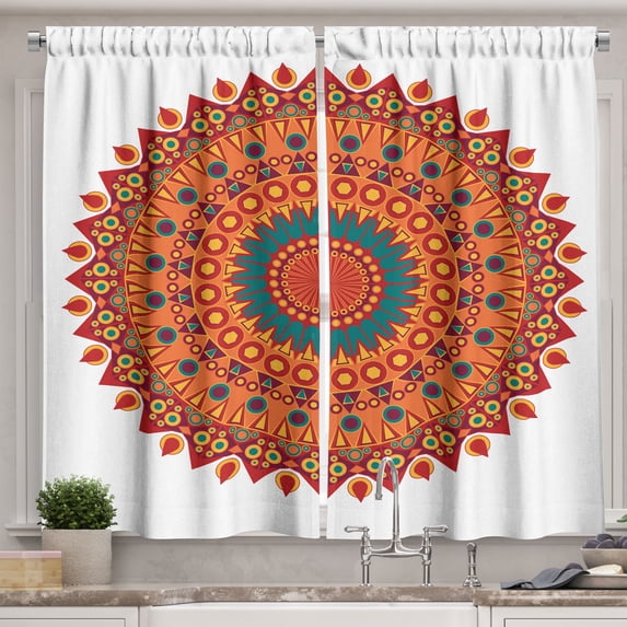 Ambesonne Mandala Kitchen Curtains, Oriental Culture Medallion, 55"x39", Multicolor