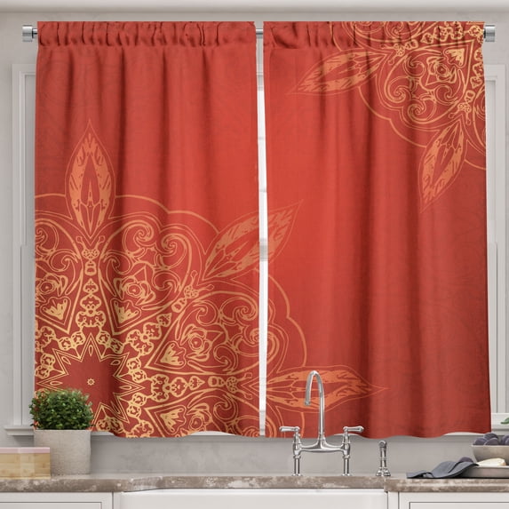 Ambesonne Mandala Kitchen Curtains, Radiant Romantic Design, 55"x39", Earth Yellow Vermillion
