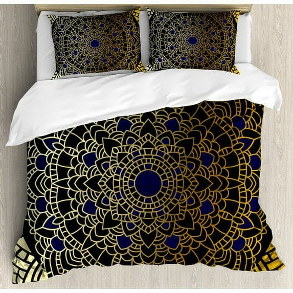 Ambesonne Mandala Large Detailed Round Vintage Lotus Inspired Indian Ethnicity Duvet Cover Set