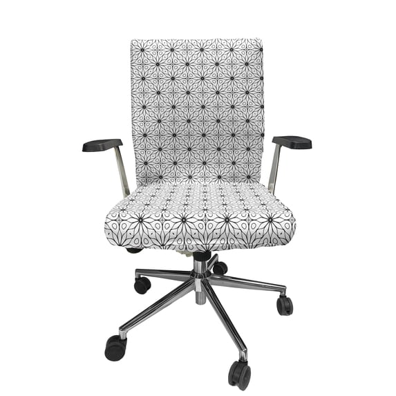 Ambesonne Mandala Office Chair Cover Stretchable High Back, Flowers Circles Stripes Art, Charcoal Grey White