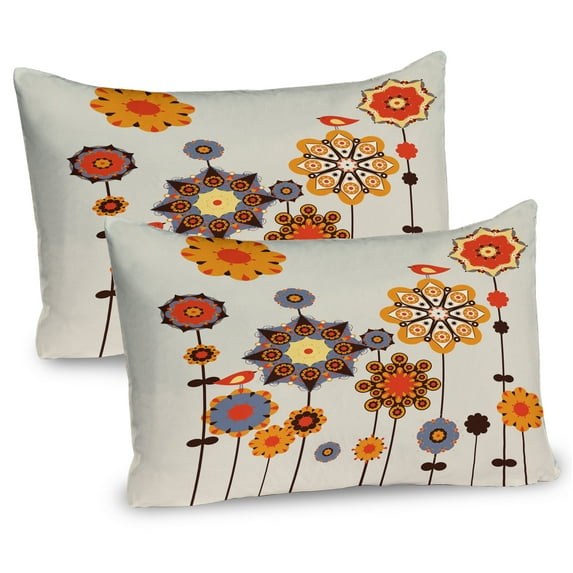 Ambesonne Mandala Pillow Sham 2 Pack, Eastern Floral Design, 26"x20", Beige Orange Bluegrey