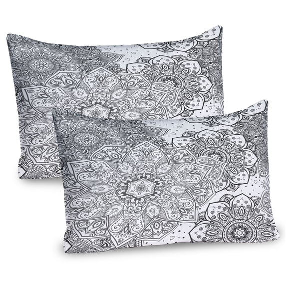 Ambesonne Mandala Pillow Sham 2 Pack, Eastern Lace Floral Image, 30"x20", White and Grey
