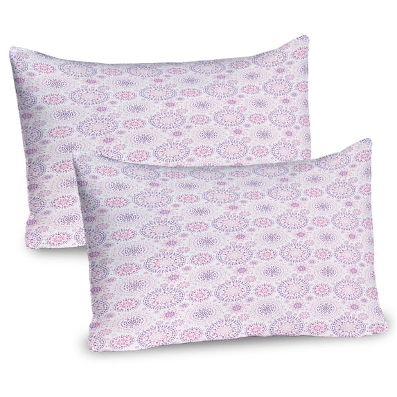 Ambesonne Mandala Pillow Sham 2 Pack, Geometric Motifs, 30"x20", Blush Magenta and Purple