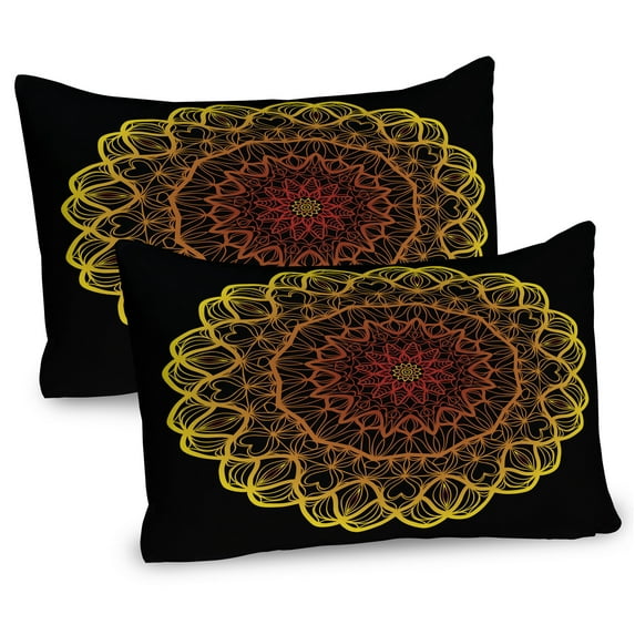 Ambesonne Mandala Pillow Sham 2 Pack, Geometrical Symmetric Heart, 36"x20", Yellow Burnt Orange