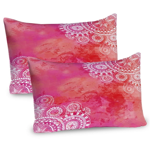 Ambesonne Mandala Pillow Sham 2 Pack, Motifs, 26"x20", Pink Coral White