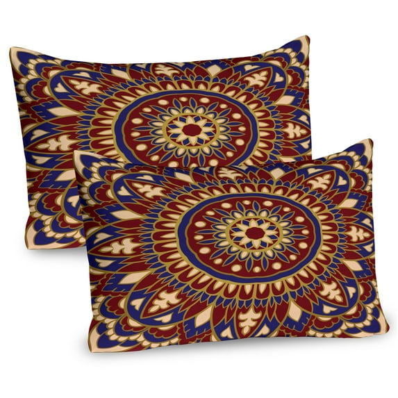 Ambesonne Mandala Pillow Sham 2 Pack, Oriental Tile Inspired Look, 36"x20", Lavender Burgundy