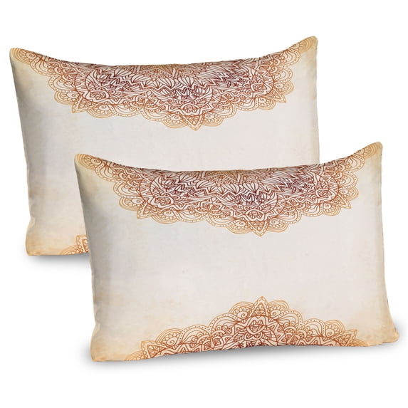 Ambesonne Mandala Pillow Sham 2 Pack, Oriental Vintage Art, 30"x20", Beige and Burnt Orange