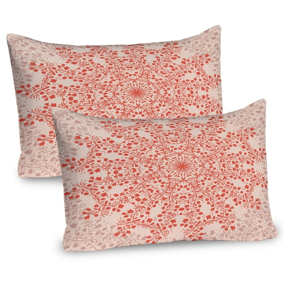 Ambesonne Mandala Pillow Sham 2 Pack, Rural Meadow Wild Flowers, 36"x20", Peach Salmon