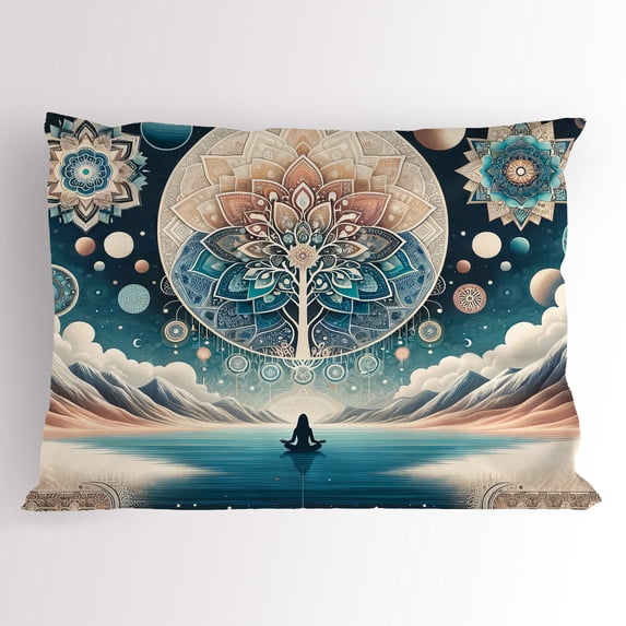 Ambesonne Mandala Pillow Sham, Mystic Lands Arcane World, 36" X 20", Dark Turquoise and Peach