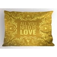 thumbnail image 1 of Ambesonne Mandala Pillow Sham, Romantic Words Swirls, 26" X 20", Yellow, 1 of 2