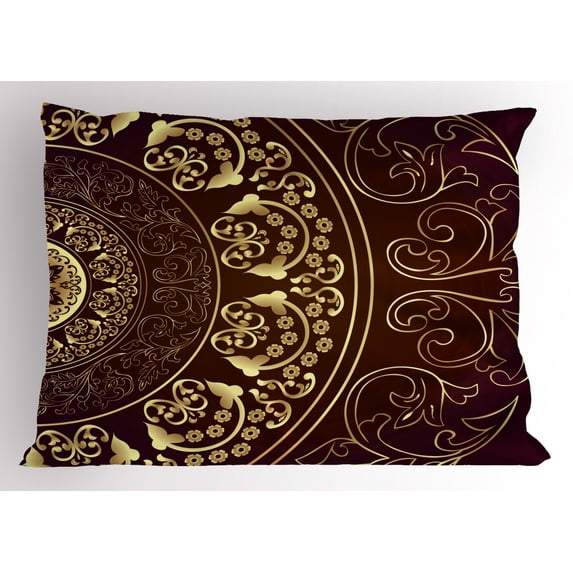 Ambesonne Mandala Pillow Sham, Vintage, 26" X 20", Burgundy Yellow