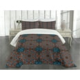 thumbnail image 1 of Ambesonne Mandala Quilted Bedspread Set 3 Pcs, Chinese Lace Motif, King Size, Blue Vermilion Black, 1 of 5