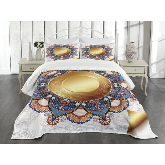 Ambesonne Mandala Quilted Bedspread Set 3 Pcs, Floral Boho, King Size, Multicolor