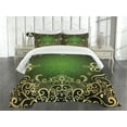 thumbnail image 1 of Ambesonne Mandala Quilted Bedspread Set 3 Pcs, Frame Lotus, Queen Size, Green Black Pale Yellow, 1 of 5