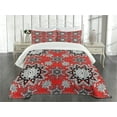 thumbnail image 1 of Ambesonne Mandala Quilted Bedspread Set 3 Pcs, Lace Seem Floral Swirls, Queen Size, Scarlet White, 1 of 5