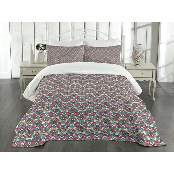 Ambesonne Mandala Quilted Bedspread Set 3 Pcs, Oriental Pattern, King Size, Multicolor