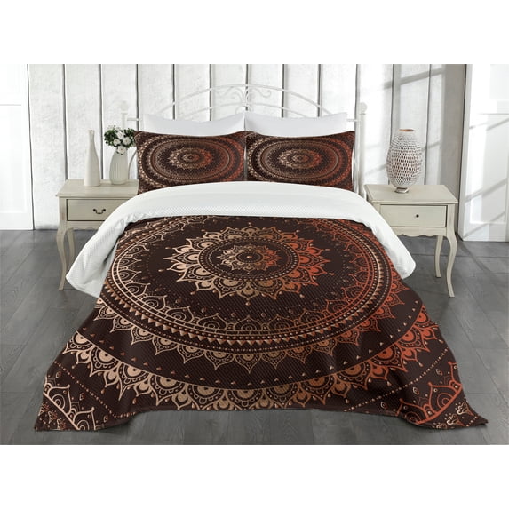 Ambesonne Mandala Quilted Bedspread Set 3 Pcs, Universe, King Size, Chestnut Brown