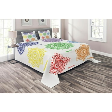 Ambesonne Mandala Quilted Coverlet 3 Pcs, Colorful, Queen Size, Multicolor