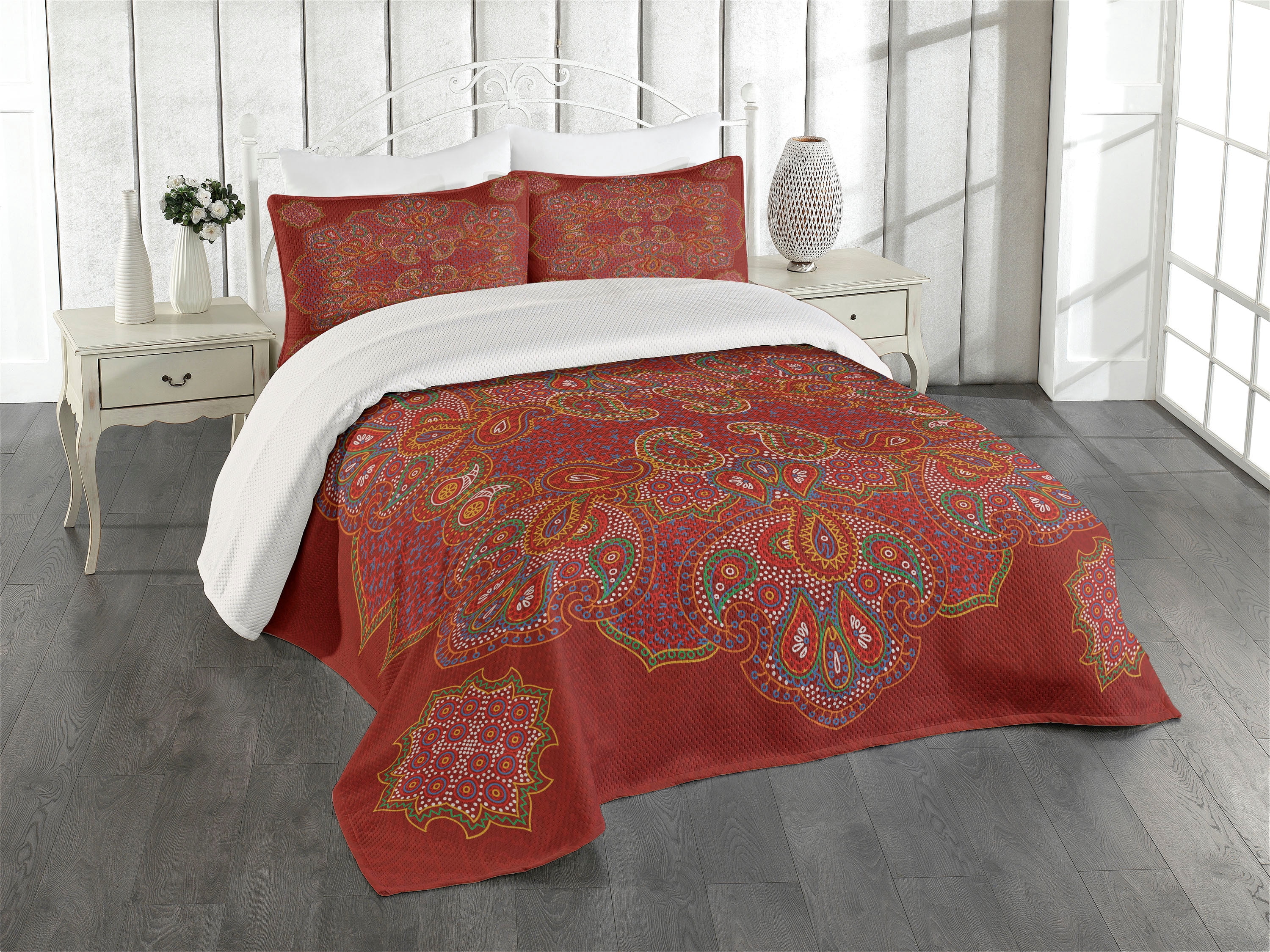 Ambesonne Mandala Quilted Coverlet 3 Pcs, Moroccan Persian Design, King ...