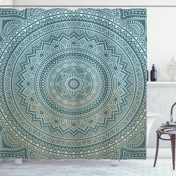 Ambesonne Mandala Shower Curtain, Abstract Floral Folk Design, 69"Wx70"L, Cadet Blue