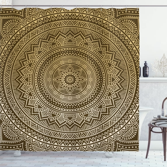 Ambesonne Mandala Shower Curtain, Abstract Floral Folk Design, 69"Wx70"L, Sand Brown