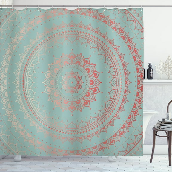 Ambesonne Mandala Shower Curtain, Circle Universe Cosmos Art, 69"Wx84"L, Teal Pink