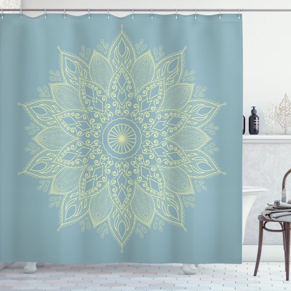 Ambesonne Mandala Shower Curtain, Eastern Retro Lotus Motif, 69"Wx70"L, Apple Green