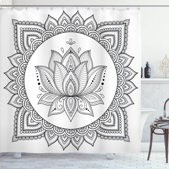 Ambesonne Mandala Shower Curtain, Folk Ornamental Tattoo Art, 69"Wx70"L, White Black