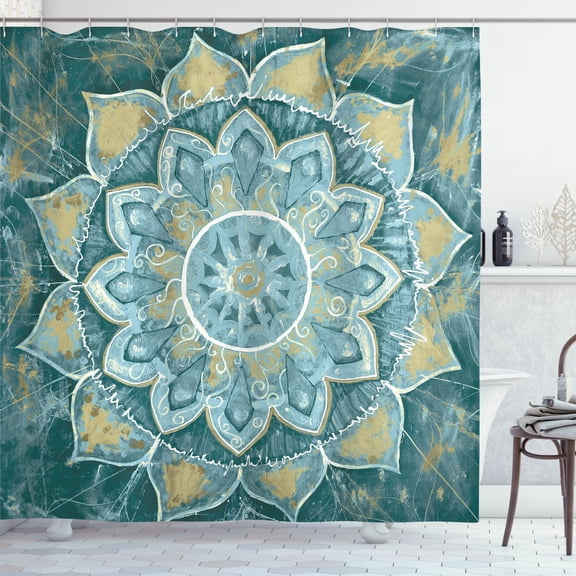 Ambesonne Mandala Shower Curtain, Grunge Modern Art Flowers, 69"Wx70"L, Dark Teal