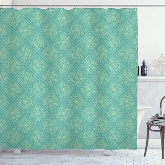 Ambesonne Mandala Shower Curtain, Monochrome and Traditional, 69"Wx75"L, Teal Mint Green