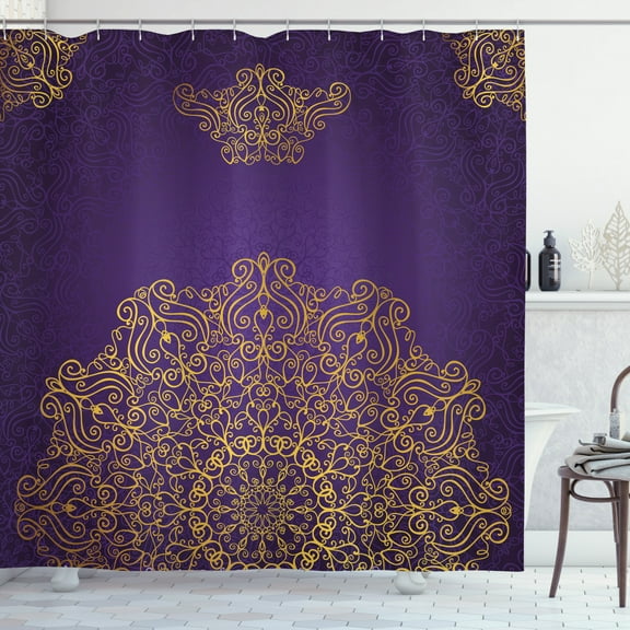 Ambesonne Mandala Shower Curtain, Ornate Swirl Motif, 69"Wx75"L, Purple Yellow
