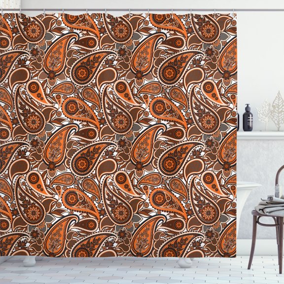 Ambesonne Mandala Shower Curtain, Persian Traditional Paisley, 69"Wx70"L, Dark Orange