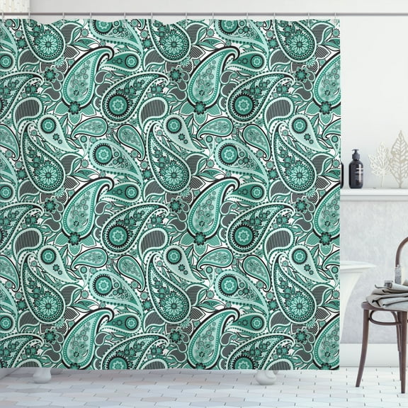 Ambesonne Mandala Shower Curtain, Persian Traditional Paisley, 69"Wx75"L, Jade Green