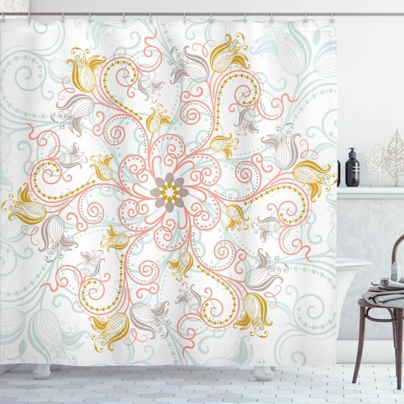 Ambesonne Mandala Shower Curtain, Round Flower Design Print, 69"Wx70"L, Dark Yellow