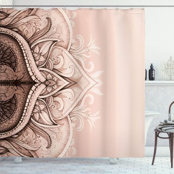 Ambesonne Mandala Shower Curtain, Traditional Lace Floral Art, 69"Wx70"L, Pale Peach