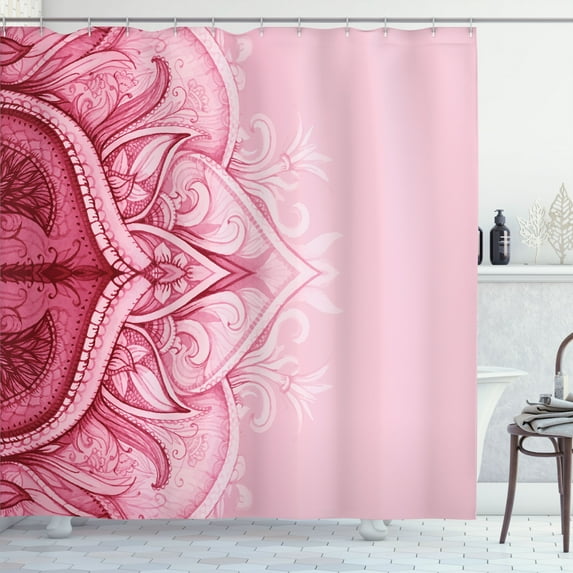 Ambesonne Mandala Shower Curtain, Traditional Lace Floral Art, 69"Wx70"L, Pastel Pink