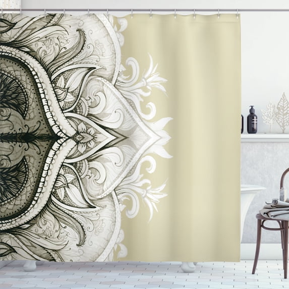 Ambesonne Mandala Shower Curtain, Traditional Lace Floral Art, 69"Wx70"L, Taupe Beige