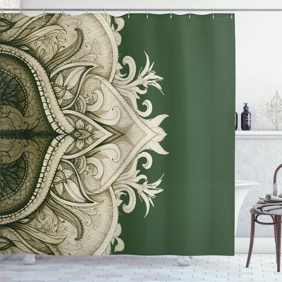 Ambesonne Mandala Shower Curtain, Traditional Lace Floral Art, 69"Wx75"L, Forest Green