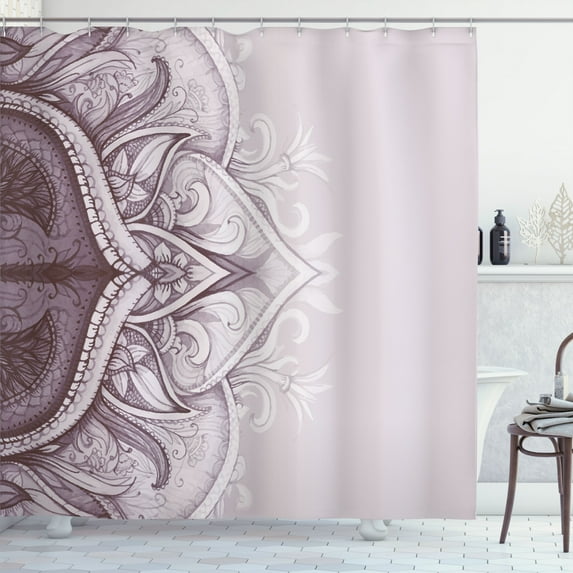 Ambesonne Mandala Shower Curtain, Traditional Lace Floral Art, 69"Wx75"L, Purple Grey