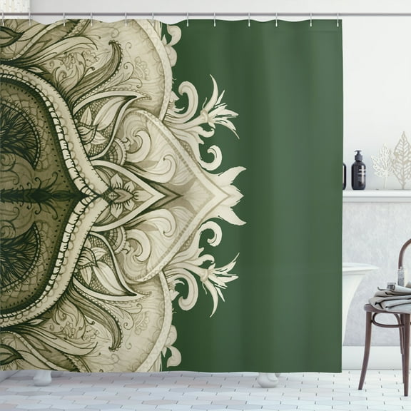 Ambesonne Mandala Shower Curtain, Traditional Lace Floral Art, 69"Wx84"L, Forest Green