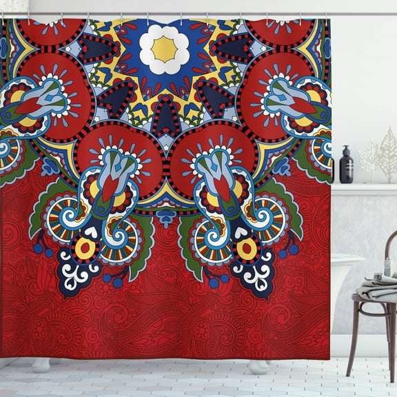 Ambesonne Mandala Shower Curtain, Ukranian Lace Like Flowers, 69"Wx75"L, Multicolor
