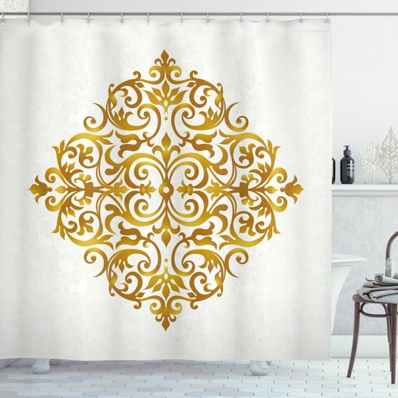 Ambesonne Mandala Shower Curtain, Victorian Royal Design, 69"Wx75"L, Pale Caramel White