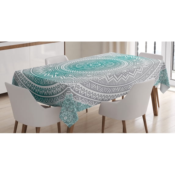 Ambesonne Mandala Tablecloth Rectangular Table Cover, Boho Art Work, 60"x84", Grey Teal
