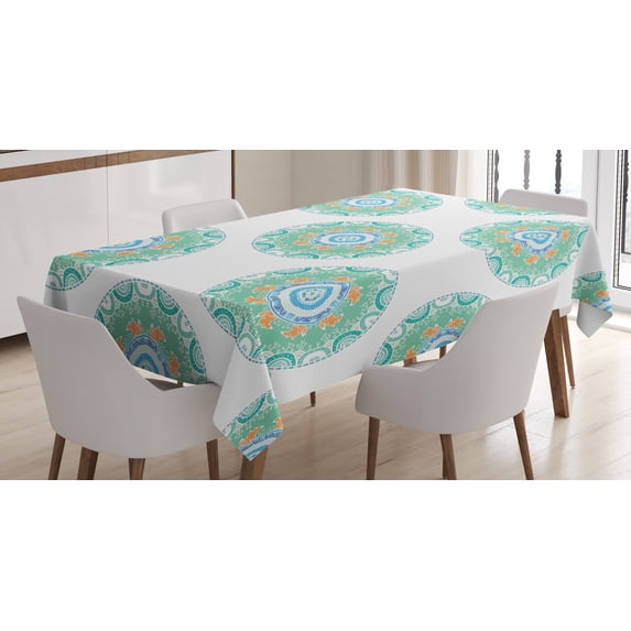 Ambesonne Mandala Tablecloth Rectangular Table Cover, Foxes in the Forest, 52"x70", Green Orange