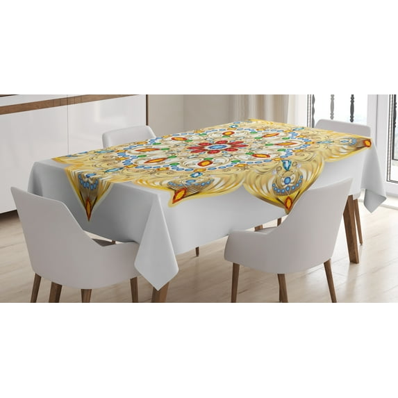 Ambesonne Mandala Tablecloth Rectangular Table Cover, Lively Colorful, 60"x84", Multicolor