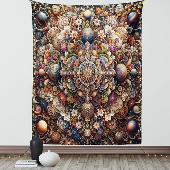 Ambesonne Mandala Tapestry Wall Hanging, Oriental Hippie Floral Art, 40"x60", Dark Salmon Multicolor
