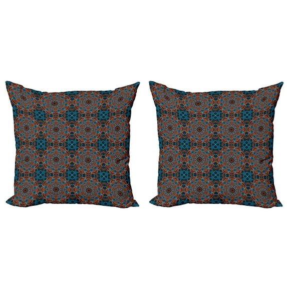 Ambesonne Mandala Throw Pillow Cover 2 Pack, Chinese Lace Motif, 16", Blue Vermilion Black