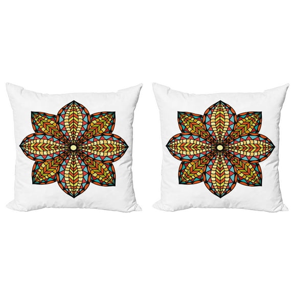 Ambesonne Mandala Throw Pillow Cover 2 Pack, Colorful Curvy Floral Art, 24", Multicolor