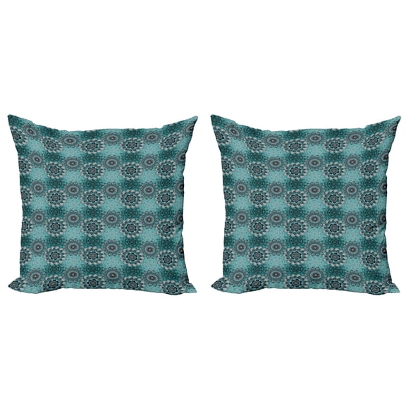 Ambesonne Mandala Throw Pillow Cover 2 Pack, Hippie Oriental Spring, 18", Taupe Black Turquoise